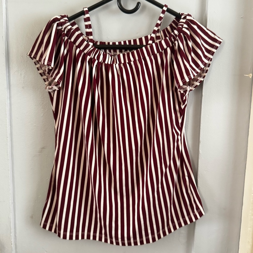 Elegant Burgundy Striped Off-Shoulder Blouse